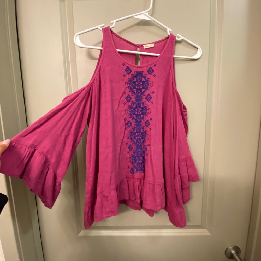 Hollister Embroidered Cold Shoulder Top